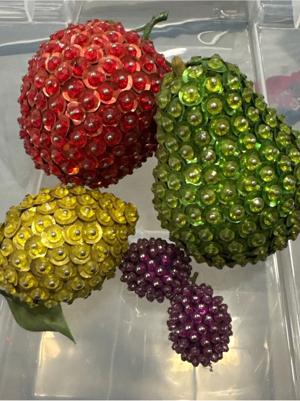 Beaded /sequined Fruit Ornament Set - Apple lemon pear and berries